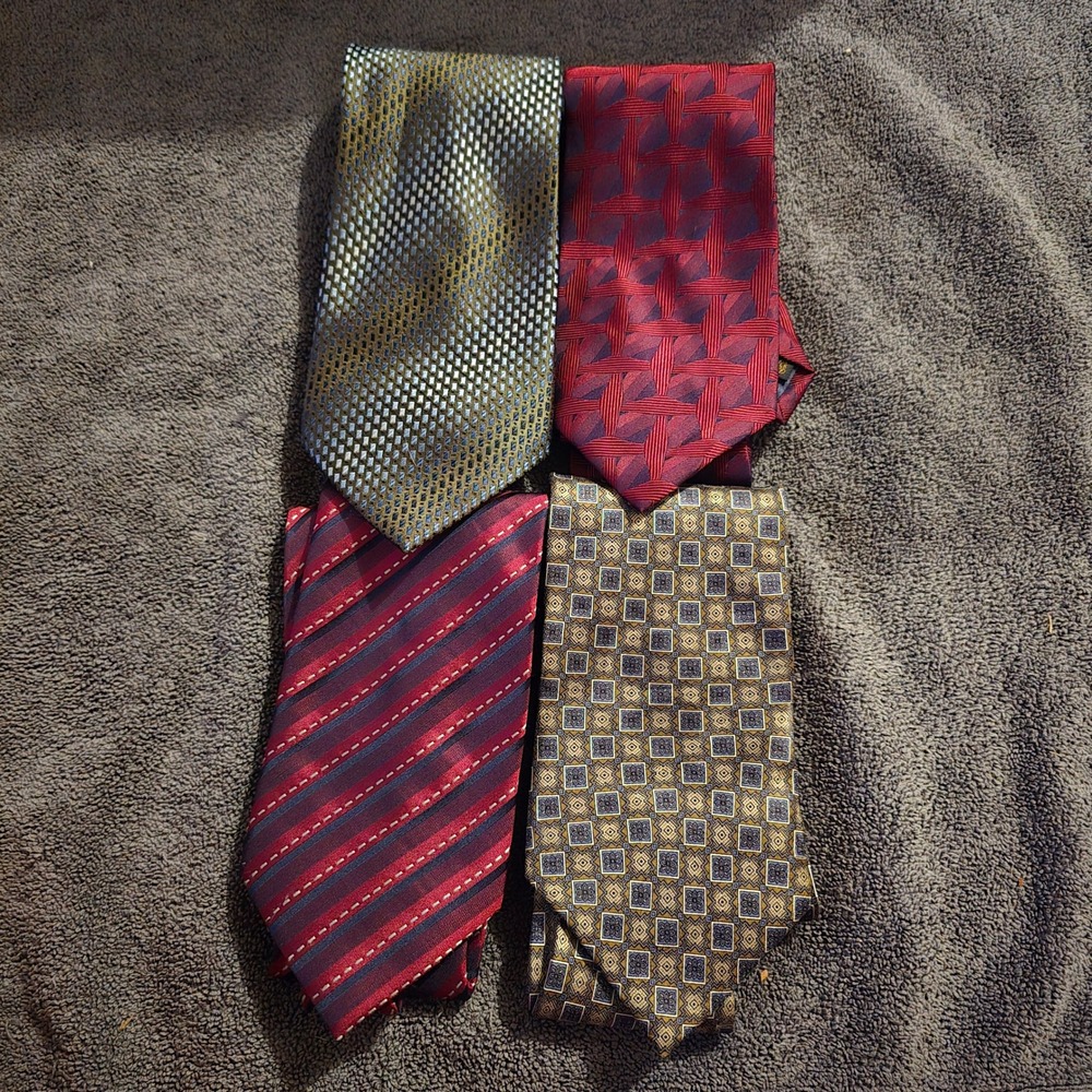 Kenneth Cole Farentino Ferre Zanzara Ties 4pc Lot Mens Red Gold Blue Geometric
